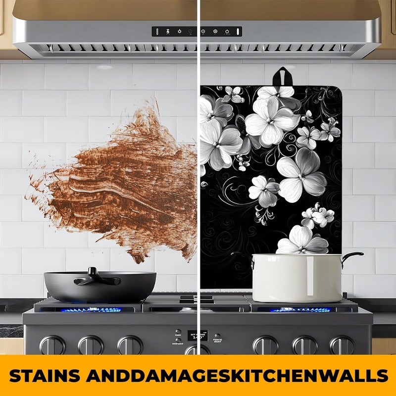 BVBOX Stove Top Cover Retro Flower Gas Stove Top Cover for Home Decoration Kitchen Pad Non-Stick Washable Cooktop Covers Countertop Protector Keep Stove Clean 28"x20" (White flower-2) - Image 5